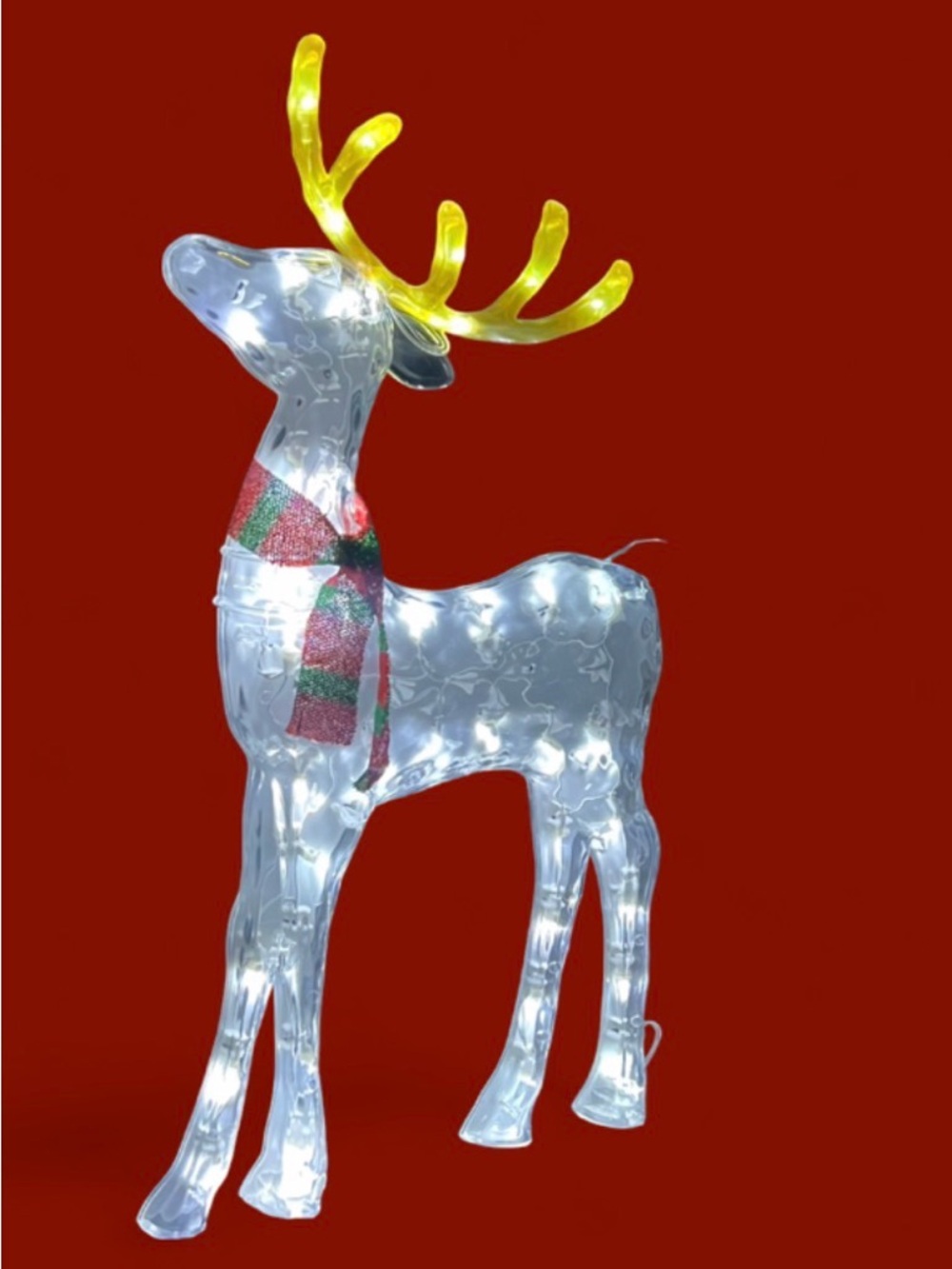LED Light-Up Reindeer Holiday Décor - Clear with Yellow Antlers Waterproof